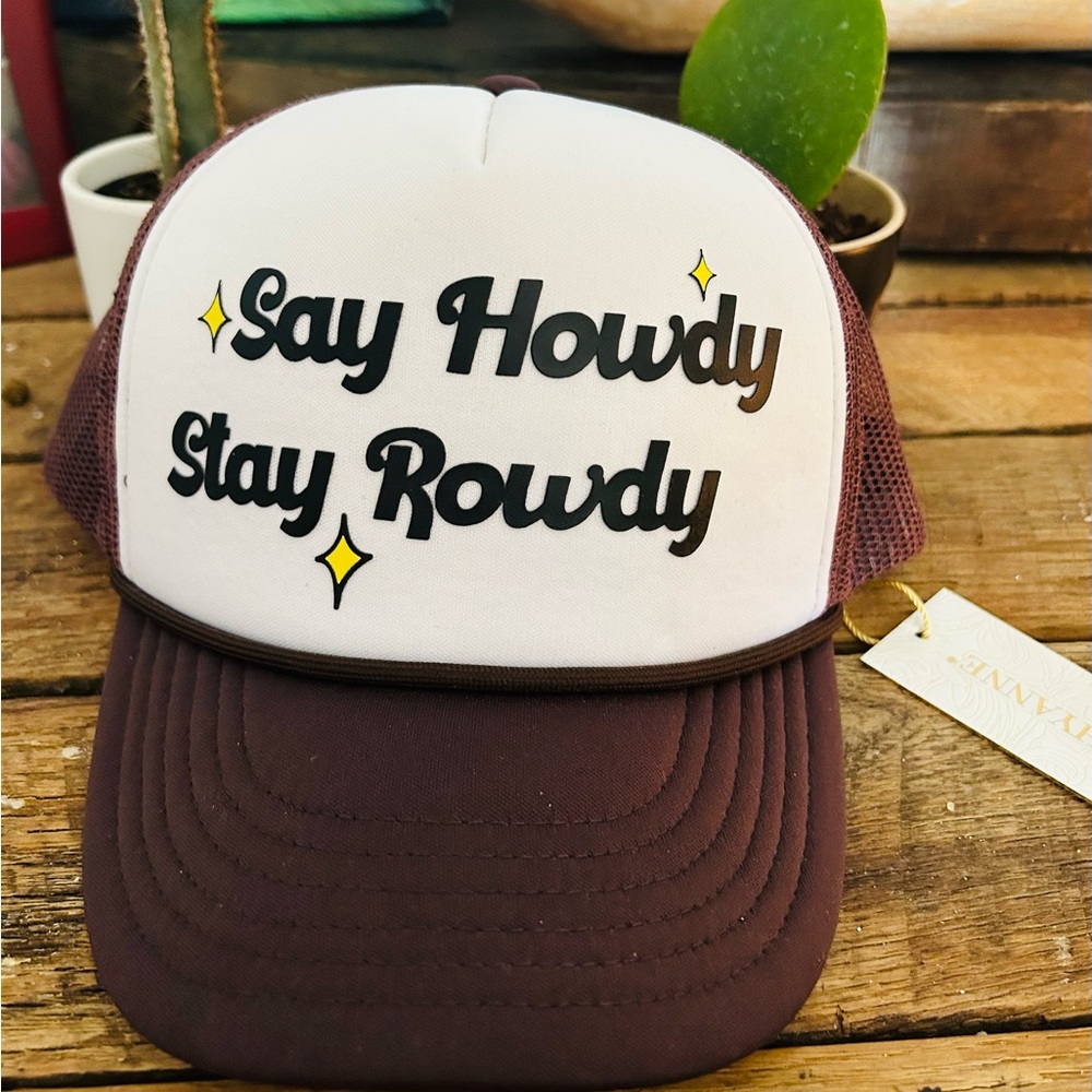 Shyanne Brown and White Trucker Hat with Say Howdy Design